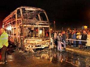Bus hit by petrol bomb